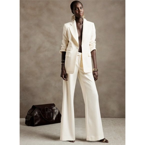 Banana Republic Lido Wide Leg Wool Pant | Transition Cream White #746688 - Picture 3 of 7